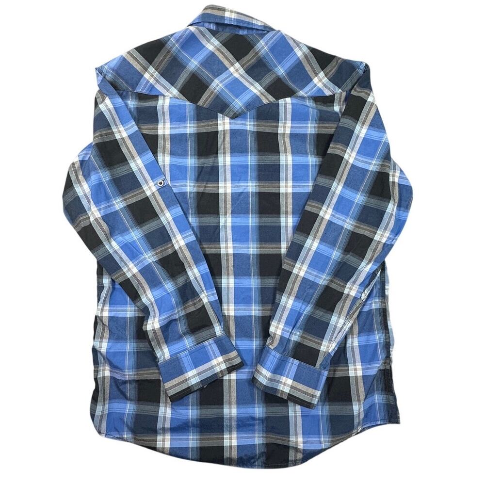 Coevals Club Mens Western Pearl Snap Shirt Blue Black Plaid Roll Tab Sleeve M - Picture 3 of 7